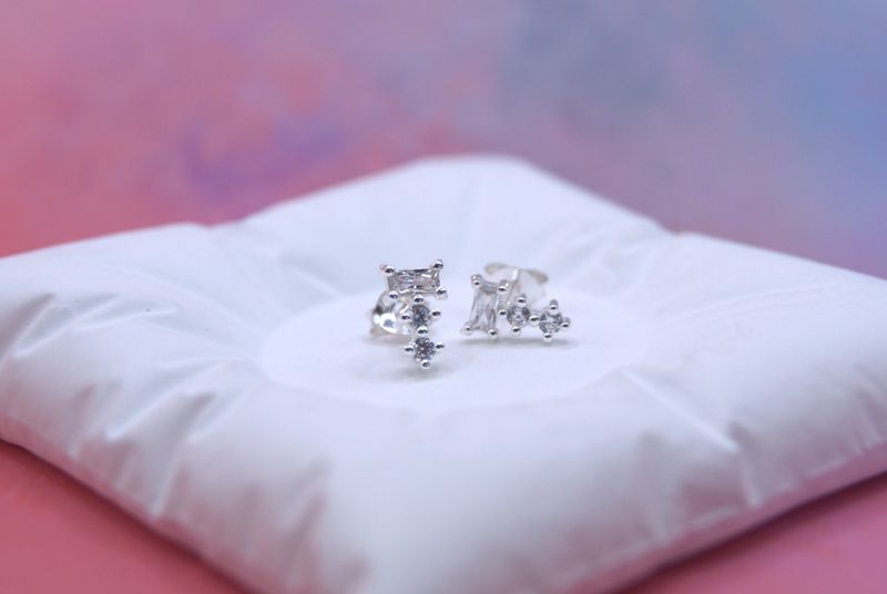 Silver Crystal Stone Studs