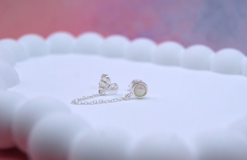 Opal Silver Chain Øredobber