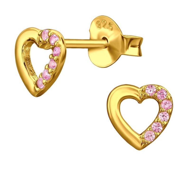 Golden Pink Heart Studs